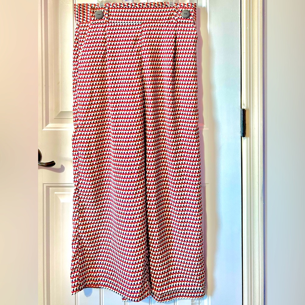High Waist Geometric Print Frill Pants